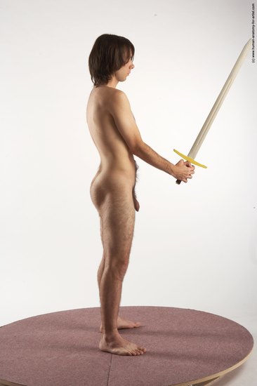 Nude Fighting with sword Man White Standing poses - ALL Slim Medium Brown Standing poses - simple Realistic