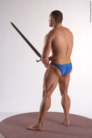 Swimsuit Fighting with sword Man White Standing poses - ALL Muscular Short Brown Standing poses - simple Academic