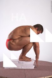 Swimsuit Man White Standing poses - ALL Muscular Short Brown Standing poses - knee-bend Academic