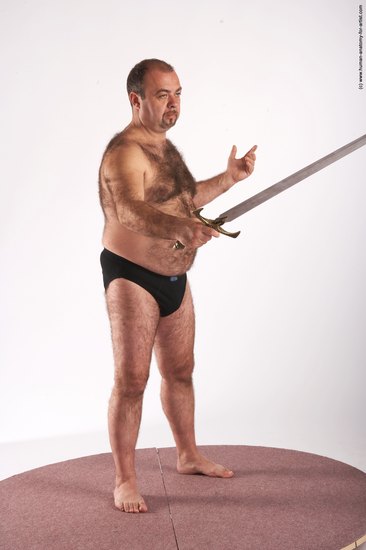 Underwear Fighting with sword Man White Standing poses - ALL Chubby Bald Brown Standing poses - simple Academic