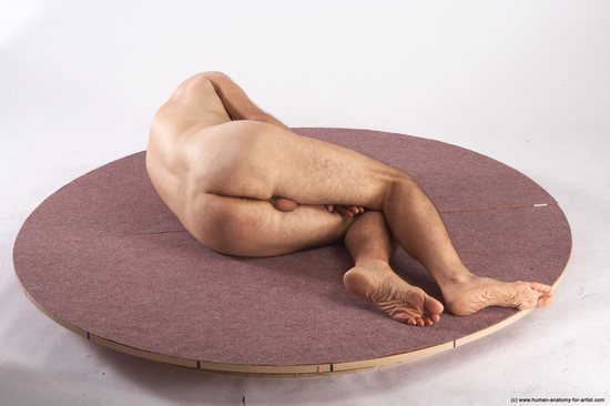 Nude Man White Laying poses - ALL Slim Short Brown Laying poses - on side Realistic