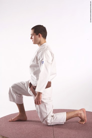 Nude Martial art Man White Kneeling poses - ALL Athletic Short Brown Kneeling poses - on one knee Realistic