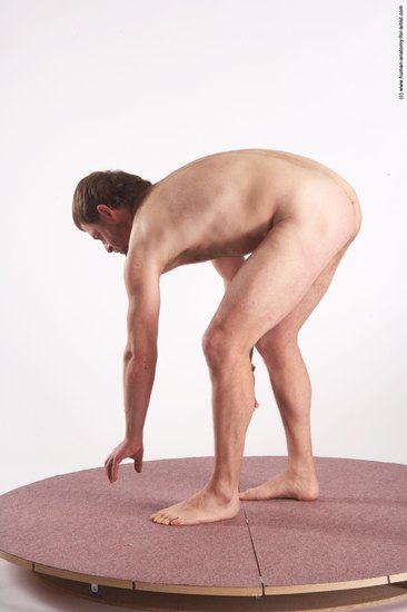 Nude Man White Standing poses - ALL Slim Short Brown Standing poses - bend over Realistic
