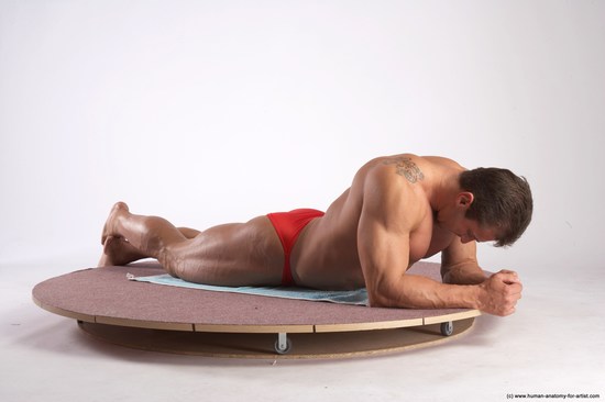 Swimsuit Man White Laying poses - ALL Muscular Short Brown Laying poses - on stomach Academic