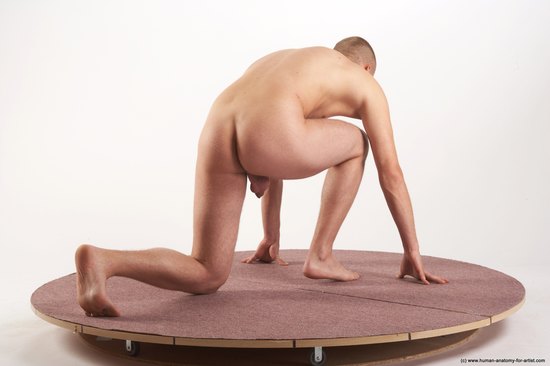 Nude Man White Kneeling poses - ALL Average Bald Kneeling poses - on one knee Realistic