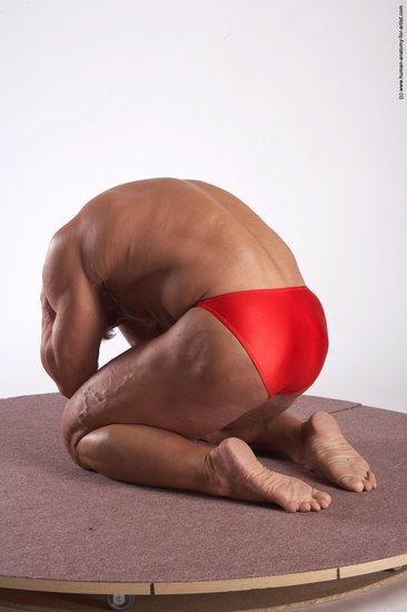 Swimsuit Man White Kneeling poses - ALL Muscular Short Brown Kneeling poses - on both knees Academic