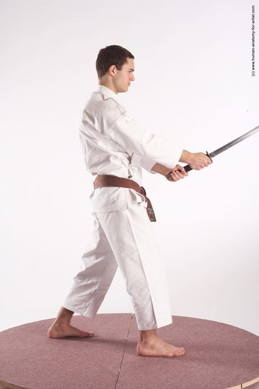 Sportswear Fighting with sword Man White Standing poses - ALL Athletic Short Brown Standing poses - simple Academic
