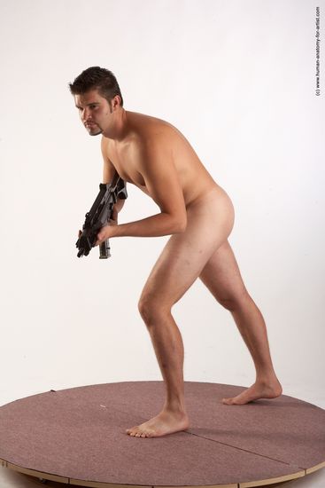 Nude Fighting with submachine gun Man White Standing poses - ALL Average Short Brown Standing poses - knee-bend Realistic