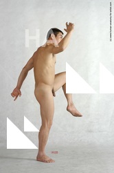 Nude Martial art Man Asian Standing poses - ALL Slim Short Black Standing poses - simple Realistic