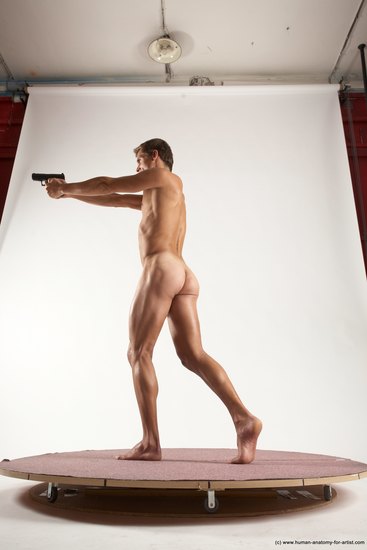 Nude Fighting with gun Man White Standing poses - ALL Athletic Short Brown Standing poses - simple Multi angles poses Realistic