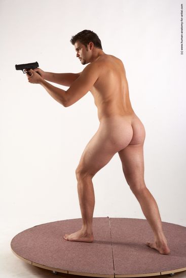 Nude Fighting with gun Man White Standing poses - ALL Average Short Brown Standing poses - simple Realistic
