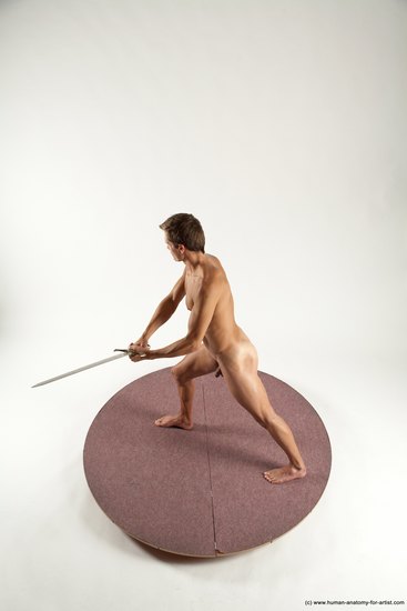 Nude Fighting with sword Man White Standing poses - ALL Athletic Short Brown Standing poses - simple Multi angles poses Realistic