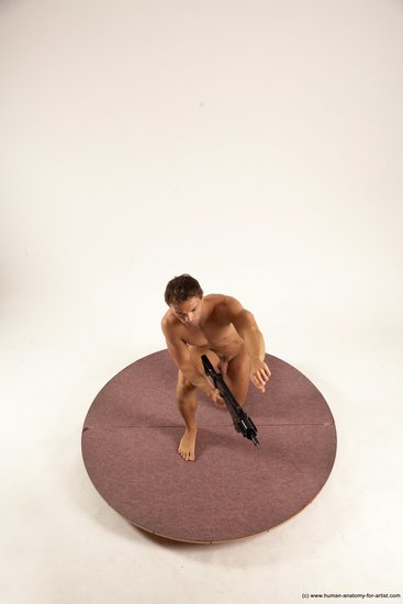 Nude Fighting with submachine gun Man White Kneeling poses - ALL Athletic Short Brown Kneeling poses - on one knee Multi angles poses Realistic