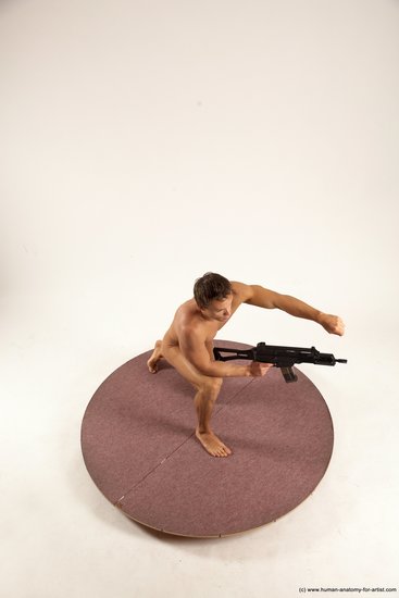 Nude Fighting with submachine gun Man White Kneeling poses - ALL Athletic Short Brown Kneeling poses - on one knee Multi angles poses Realistic