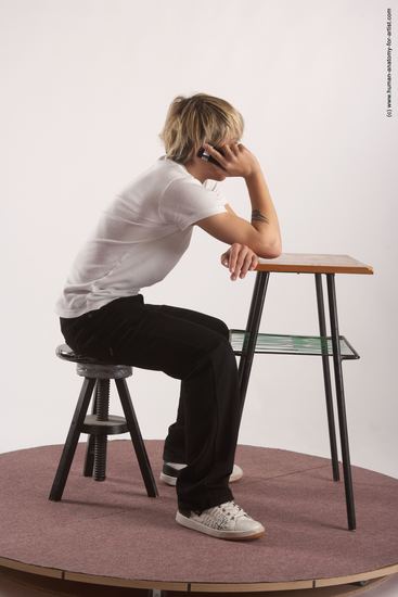 Casual Daily activities Man White Sitting poses - simple Slim Short Brown Sitting poses - ALL Academic
