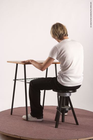 Casual Daily activities Man White Sitting poses - simple Slim Short Brown Sitting poses - ALL Academic