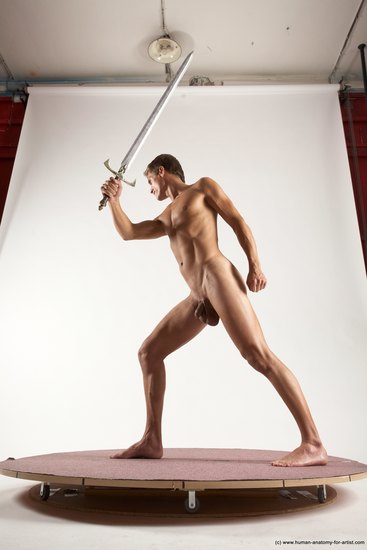 Nude Fighting with rifle Man White Standing poses - ALL Athletic Short Brown Standing poses - simple Multi angles poses Realistic