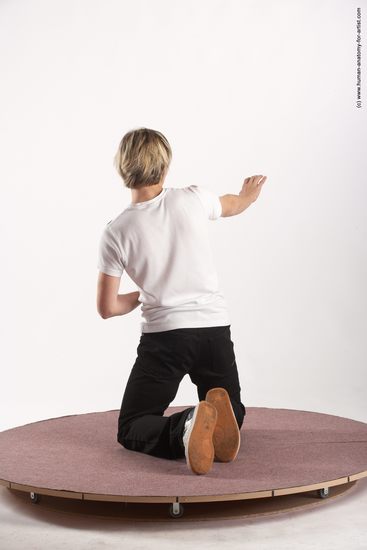 Casual Man White Kneeling poses - ALL Slim Short Blond Kneeling poses - on both knees Academic