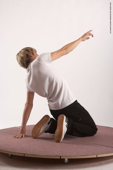 Casual Man White Kneeling poses - ALL Slim Short Blond Kneeling poses - on both knees Academic