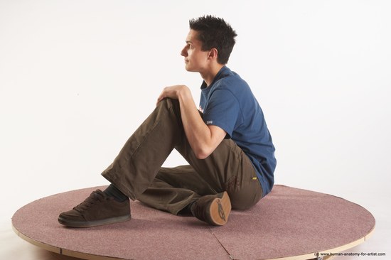 Casual Man White Sitting poses - simple Slim Short Brown Sitting poses - ALL Academic