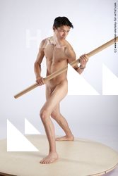 Nude Fighting with spear Man White Standing poses - ALL Slim Short Brown Standing poses - simple Realistic
