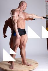 Swimsuit Fighting with gun Man - Man White Standing poses - ALL Muscular Bald Brown Standing poses - simple Academic