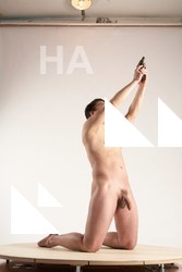 Nude Fighting with gun Man White Kneeling poses - ALL Average Short Brown Kneeling poses - on both knees Multi angles poses Realistic