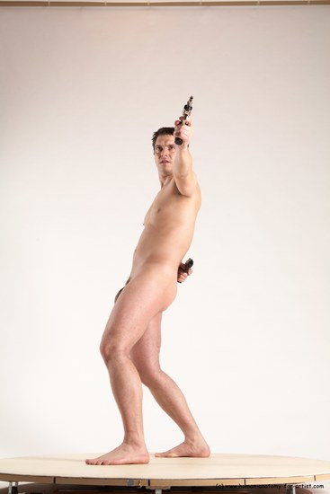 Nude Fighting with gun Man White Standing poses - ALL Average Short Brown Standing poses - simple Multi angles poses Realistic