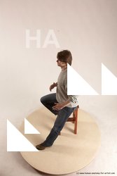 Casual Man White Sitting poses - simple Slim Short Brown Sitting poses - ALL Multi angles poses Academic