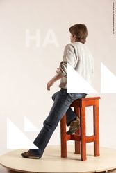 Casual Man White Sitting poses - simple Slim Short Brown Sitting poses - ALL Multi angles poses Academic