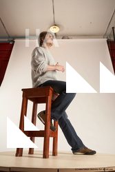 Casual Man White Sitting poses - simple Slim Short Brown Sitting poses - ALL Multi angles poses Academic