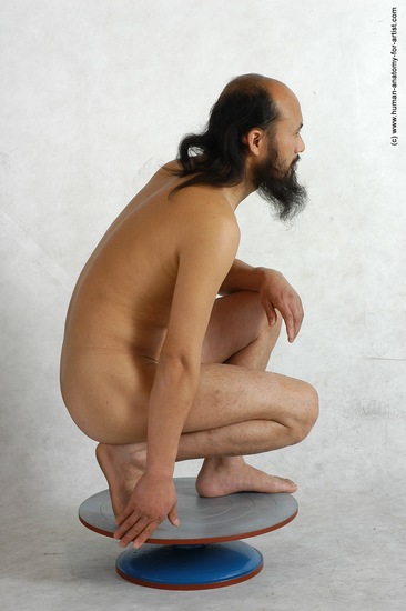 Nude Man Asian Standing poses - ALL Slim Bald Standing poses - knee-bend Black Realistic