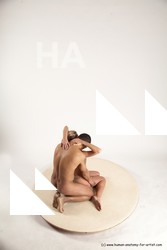 Nude Woman - Man Another Kneeling poses - ALL Slim Short Brown Kneeling poses - on both knees Multi angles poses Realistic