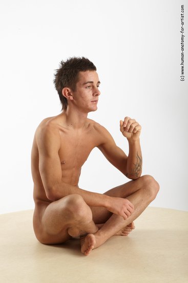 Nude Man White Sitting poses - simple Athletic Short Brown Sitting poses - ALL Realistic