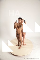 Nude Fighting with gun Woman - Man Another Standing poses - ALL Slim Short Brown Standing poses - simple Multi angles poses Realistic