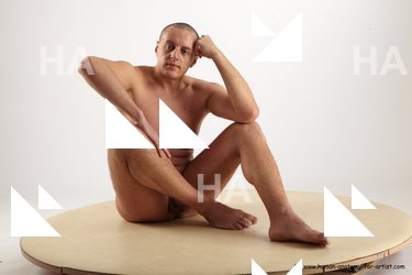 Nude Man White Sitting poses - simple Average Short Brown Realistic