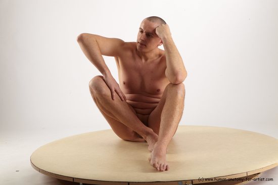Nude Man White Sitting poses - simple Average Short Brown Realistic