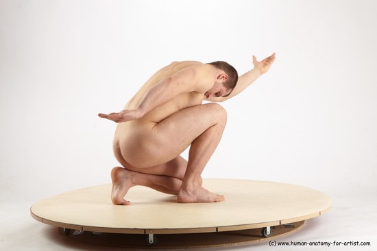 Nude Man White Kneeling poses - ALL Slim Short Brown Kneeling poses - on one knee Realistic