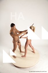 Nude Fighting with sword Woman - Man Another Standing poses - ALL Slim Short Brown Standing poses - simple Multi angles poses Realistic