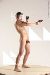 Nude Fighting with gun Man White Standing poses - ALL Slim Short Brown Standing poses - simple Multi angles poses Realistic