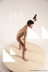 Nude Fighting with gun Man White Standing poses - ALL Slim Short Brown Standing poses - simple Multi angles poses Realistic