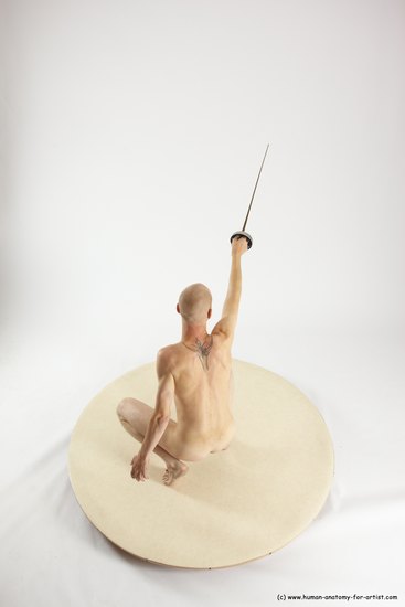 Nude Fighting with sword Man White Standing poses - ALL Slim Bald Standing poses - knee-bend Multi angles poses Realistic