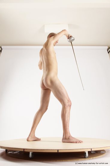Nude Fighting with sword Man White Standing poses - ALL Slim Bald Standing poses - simple Multi angles poses Realistic