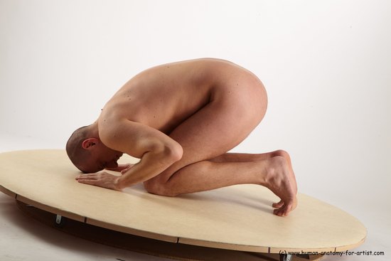 Nude Man White Kneeling poses - ALL Average Short Brown Realistic