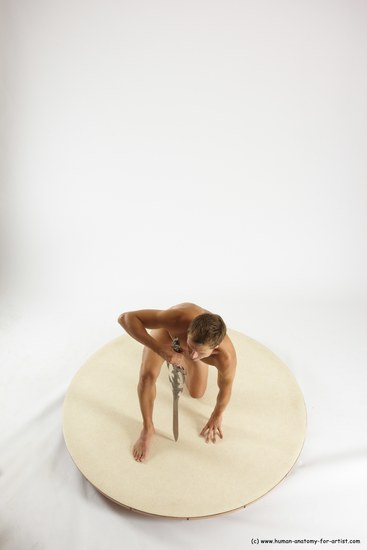 Nude Fighting with sword Man White Kneeling poses - ALL Athletic Short Brown Kneeling poses - on one knee Multi angles poses Realistic