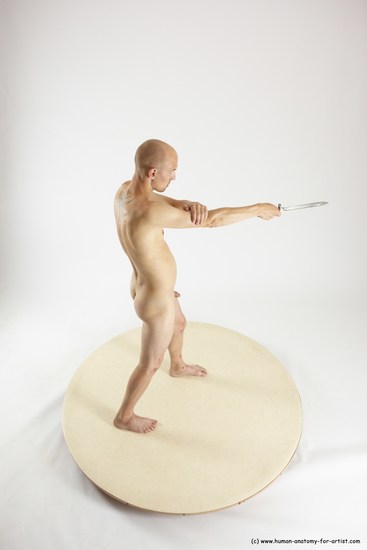 Nude Fighting with knife Man White Standing poses - ALL Slim Bald Standing poses - simple Multi angles poses Realistic