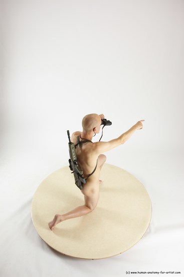 Nude Fighting with submachine gun Man White Kneeling poses - ALL Slim Bald Kneeling poses - on one knee Multi angles poses Realistic