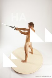 Nude Fighting with sword Man White Standing poses - ALL Slim Short Brown Standing poses - simple Multi angles poses Realistic