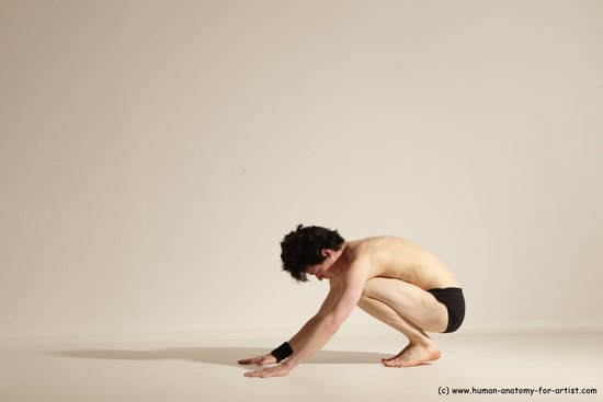 Underwear Gymnastic poses Man White Slim Short Black Dancing Dynamic poses Academic