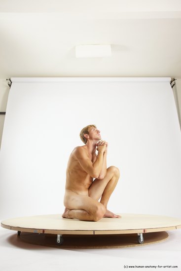 Nude Man White Kneeling poses - ALL Athletic Short Blond Kneeling poses - on one knee Multi angles poses Realistic
